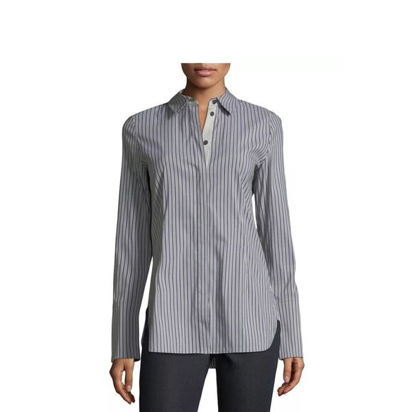 Lafayette 148 New York Blouse Green Striped Jake Cotton Button Down Shirt XL - Picture 1 of 12